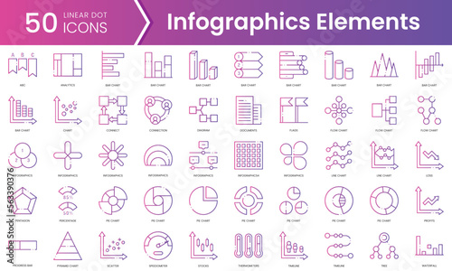Set of infographics elements icons. Gradient style icon bundle. Vector Illustration