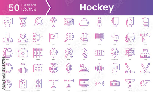 Set of hockey icons. Gradient style icon bundle. Vector Illustration