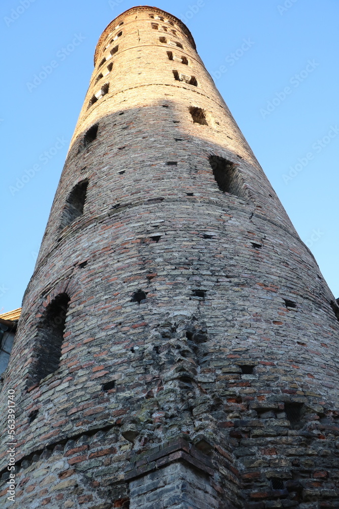 Upward view to Campanile of Sant'Apollinare Nuovo in Ravenna, Emilia Romagna Italy