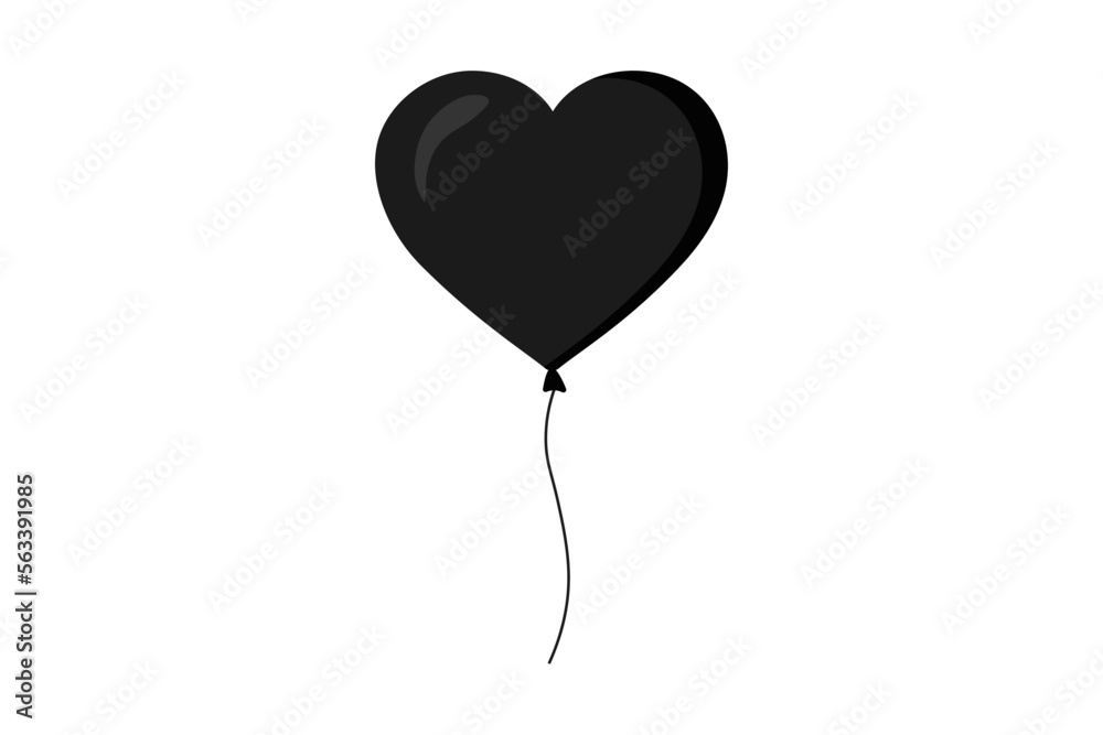 Heart balloon. Black heart glossy balloon isolated on transparent background. Festive decoration. Holiday backdrop with flying black balloon. Happy Valentines Day design element. Vector illustration