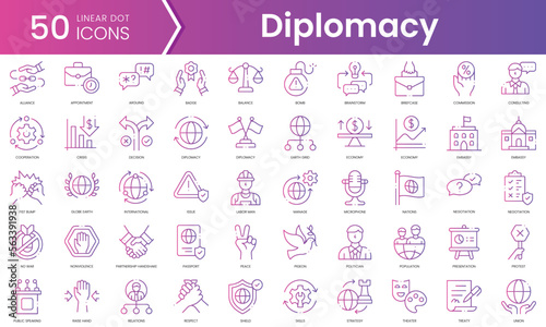 Set of diplomacy icons. Gradient style icon bundle. Vector Illustration photo