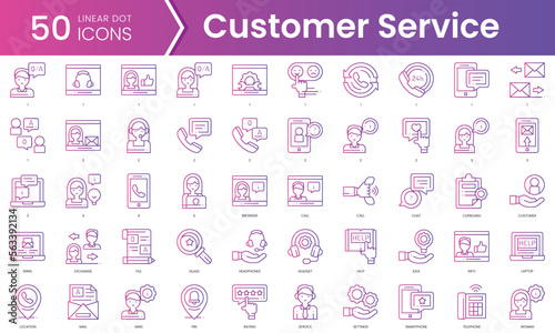 Set of customer service icons. Gradient style icon bundle. Vector Illustration