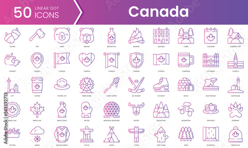 Set of canada icons. Gradient style icon bundle. Vector Illustration