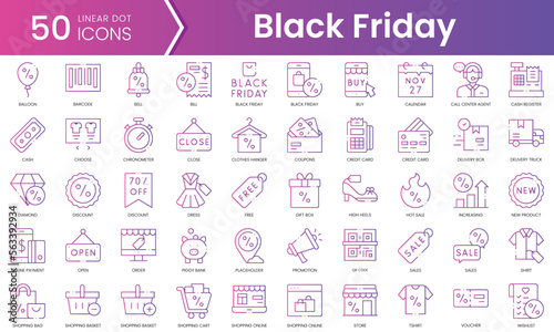 Set of black friday icons. Gradient style icon bundle. Vector Illustration