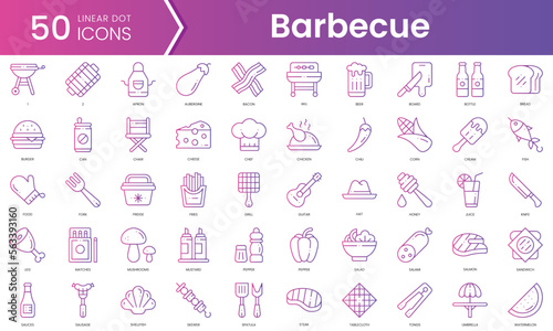 Set of barbecue icons. Gradient style icon bundle. Vector Illustration