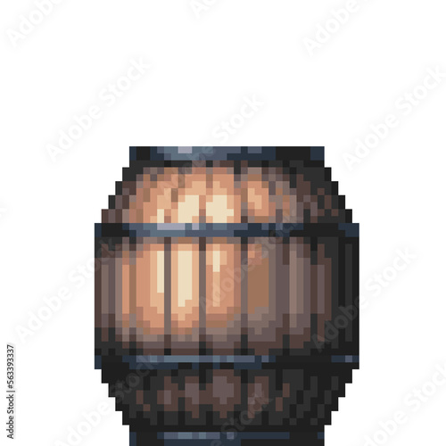 Pixel art concept wooden wood barrel medieval rustic village object icon on transparent background © Karolina
