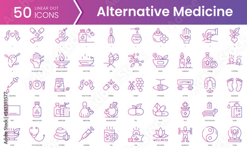Set of alternative medicine icons. Gradient style icon bundle. Vector Illustration
