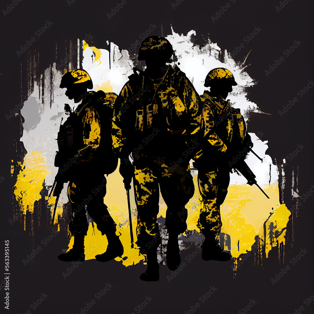 Ukraine soldiers silhouette illustration high resolution generative ai 