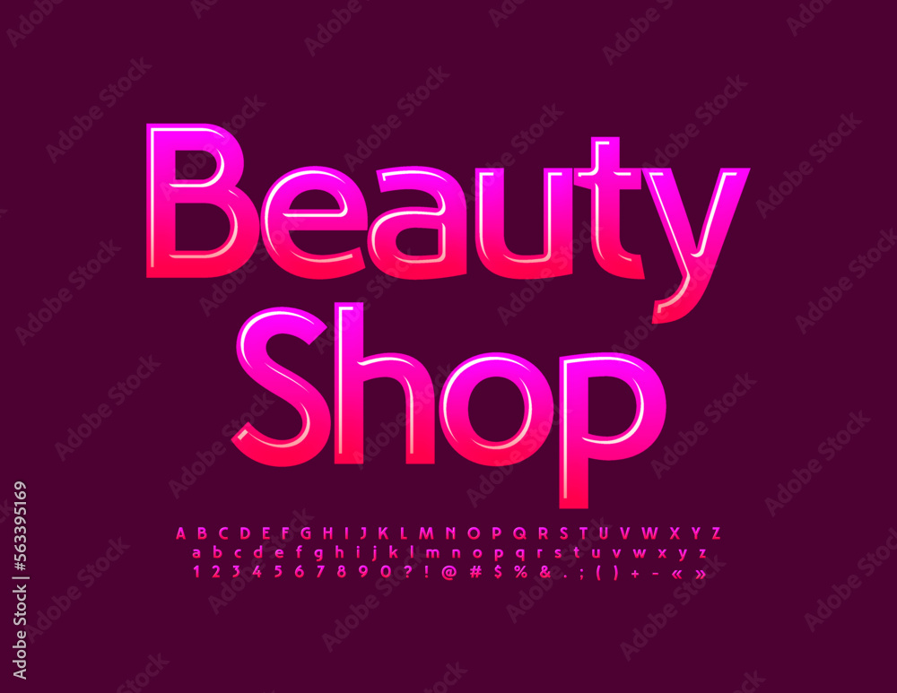 Vector artistic Sign Beauty Shop. Elegant Pink Font. Trendy Alphabet Letters and Numbers