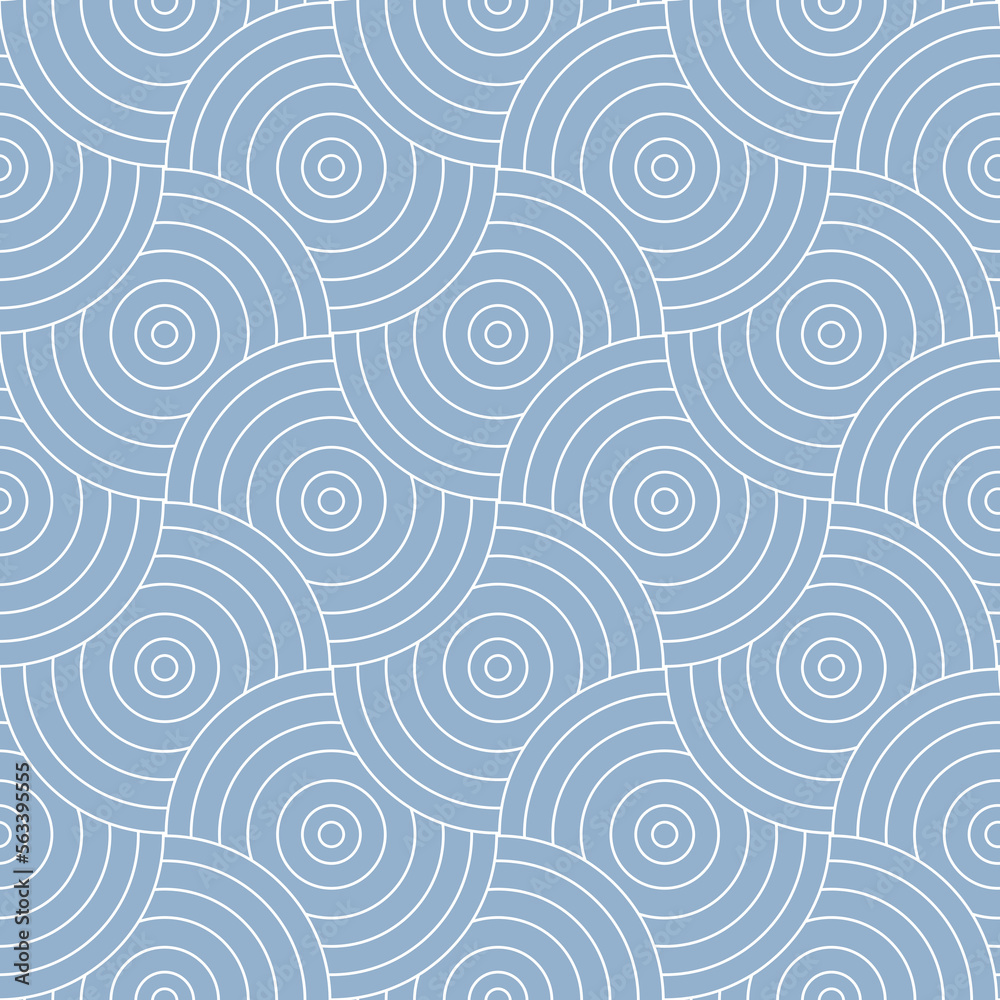Overlapping blue circles pattern. Modern stylish blue texture. Repeating geometric tiles. Concentric circles background.