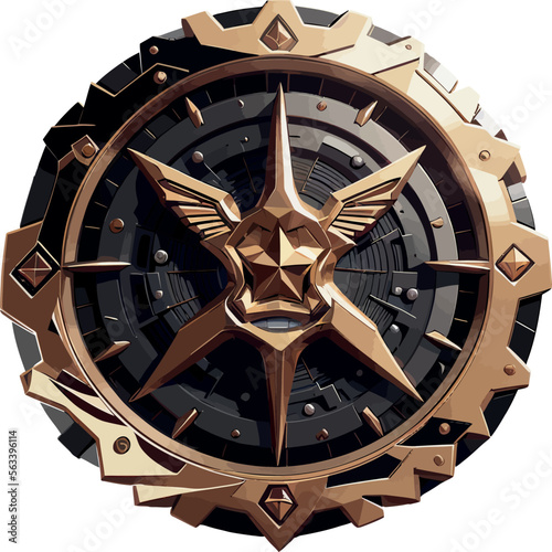 Timeless Military: Illustration of Golden Badges and Antique Clocks