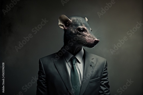 portrait of a business man with a rat head, untrustworthy snitch concept, rat person,  photo