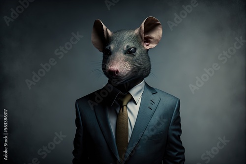 portrait of a business man with a rat head, untrustworthy snitch concept, rat person,  photo