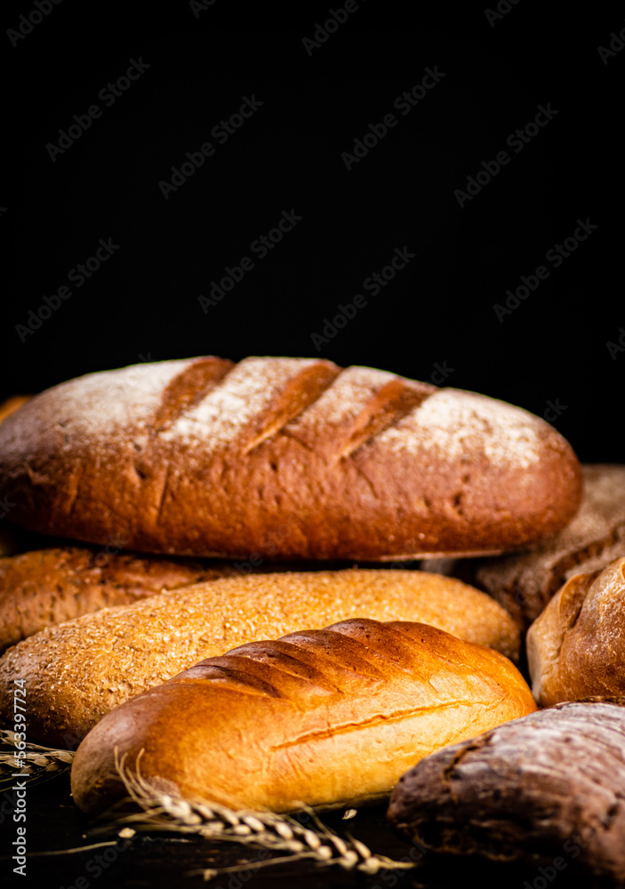 Different types of fresh homemade bread.