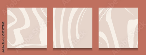 Set of Liquid Stripe. Modern background with organic line in light and brown colors. Abstract geometric for poster, print, cover, banner. Pattern wave strip in boho style. 
