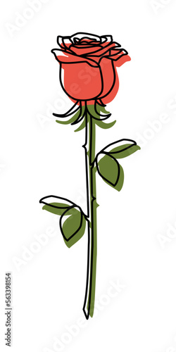 Scribble red rose flower hand drawn with thin line