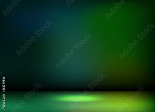 Abstract illuminated empty dark green room. Design template. 3d vector background