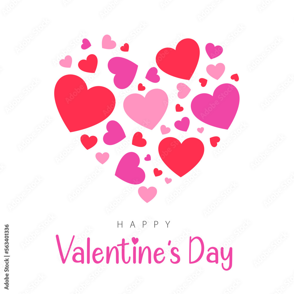 Happy Valentine's Day lettering with colorful hearts. Modern card design. Vector illustration	
