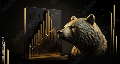bull and bear financial infograhic stock market chart award in gold and black color with copyspace area
