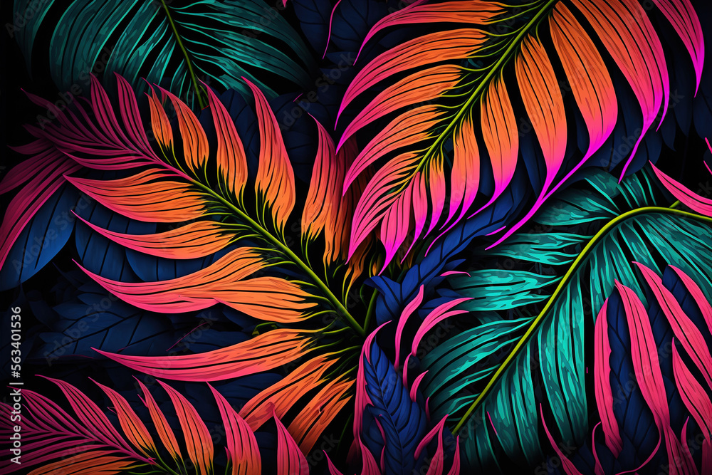 Psychedelic palm leaves colorful Generative AI Psychedelic palm leaves colorful Generative AI