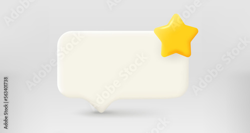 Speech cloud with rating golden star. 3d vector illustration