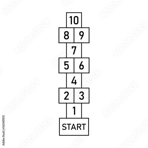 Set of child hopscotch game templates. Hop scotch chalk games icons for kids playground and school.
