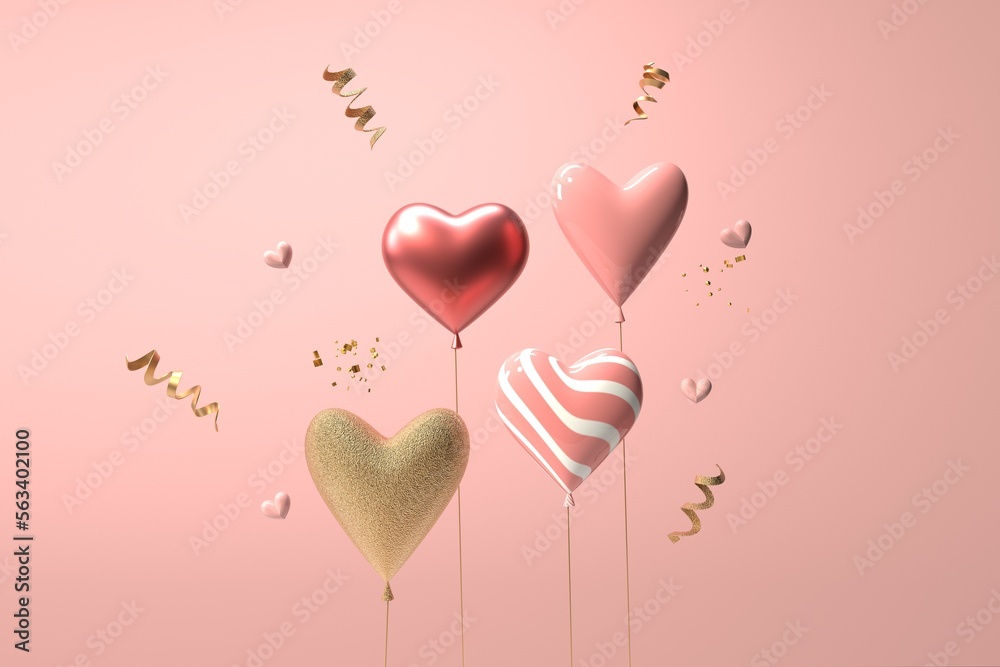 Appreciation and love theme - heart shaped balloons - 3D