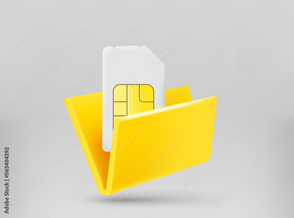 Yellow folder with mobile phone sim card. 3d vector illustration Yellow folder with mobile phone sim card. 3d vector illustration