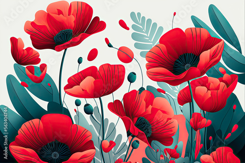 Red poppy flowers design  background  graphic. Generative AI