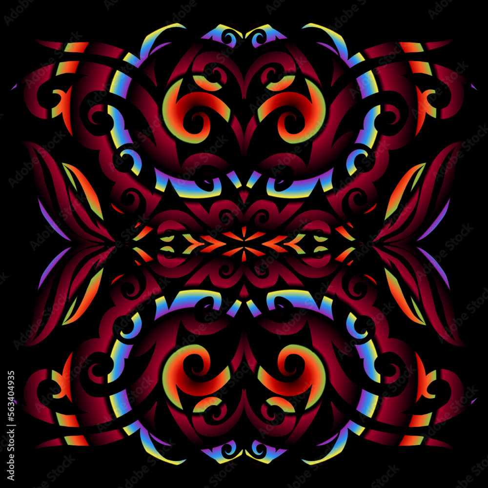 Obraz premium Beautiful colourful gradient line art of indonesian traditional abstract batik dayak ornament for design template elements commercial ads