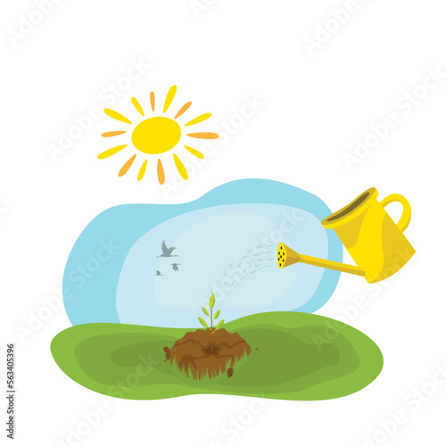 An instructive tree planting activity to instill in children the importance of planting trees. Vector illustration.