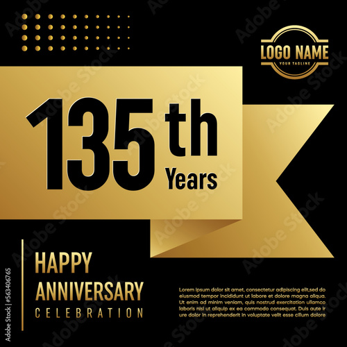 135th Anniversary template design with golden ribbon for anniversary celebration event, invitation card, greeting card, banner, poster, flyer, book cover. Vector Template photo