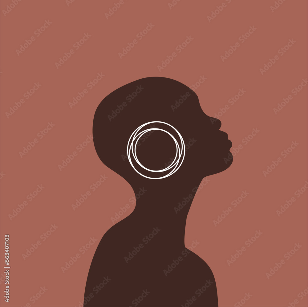 African American woman silhouette. Beautiful black girl profile. Stock