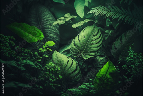 green leafs and forest backgrounds - Created with Generative AI technology
