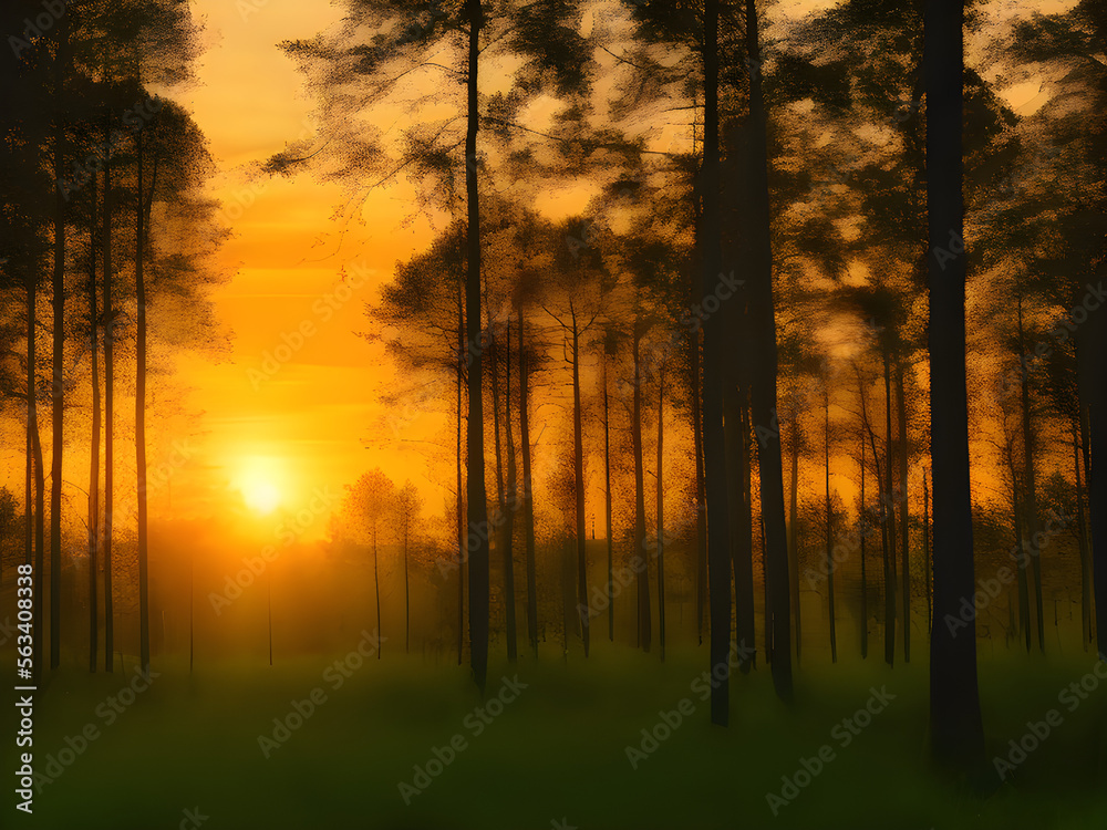 sunset over the forest landscape sunset over the forest landscape