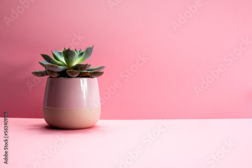 Wallpaper Mural Green succulent pot isolated on pink background. succulent pot. pink background. succulent plant  in modern cement planters on pink background with copy space.Mini succulent in pot on pink background Torontodigital.ca