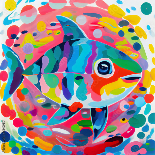 Colorful cartoon fish underwater. Generative AI.