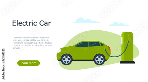 Electric car is not charging a battery at an electric station. Green energy for the car. Web page concept design. Vector