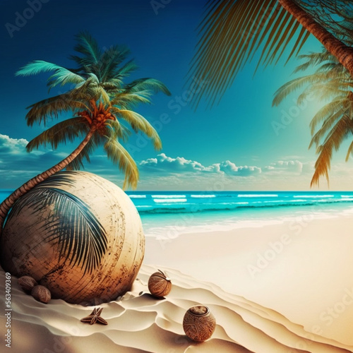 coconut palm tree on the beach Generative Ai