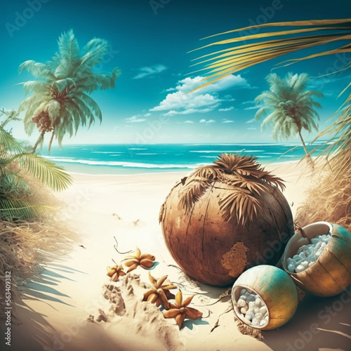 coconut on the beach Generative Ai