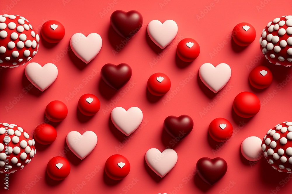 Candy Red And White Hearts Background - Generative Ai