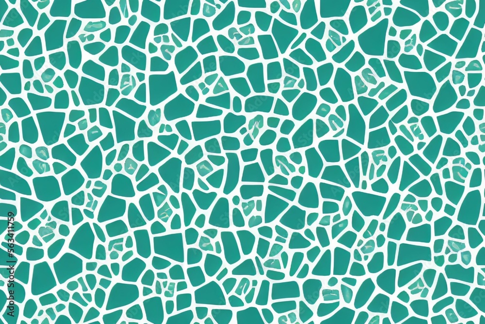Tileable turquoise and white irregular shaped mosaic pattern. generative AI. Tileable turquoise and white irregular shaped mosaic pattern. generative AI.