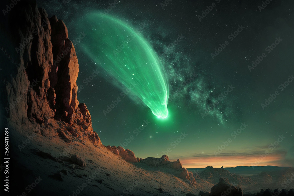 Realistic illustration of the Green Comet, also known as C/2022 E3 (Z.T ...