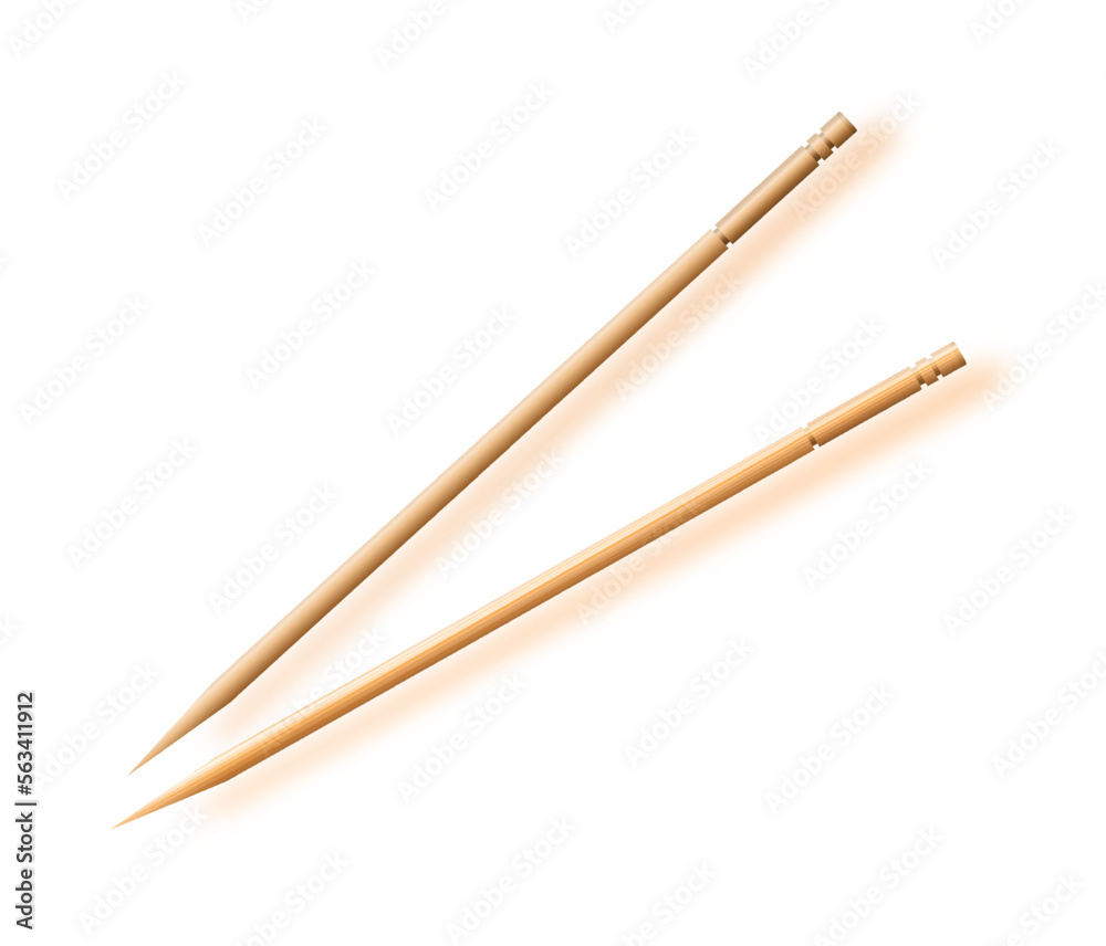 Wooden toothpick. Macro. Bamboo Toothpick small sharp. Vector Wooden toothpick. Macro. Bamboo Toothpick small sharp. Vector