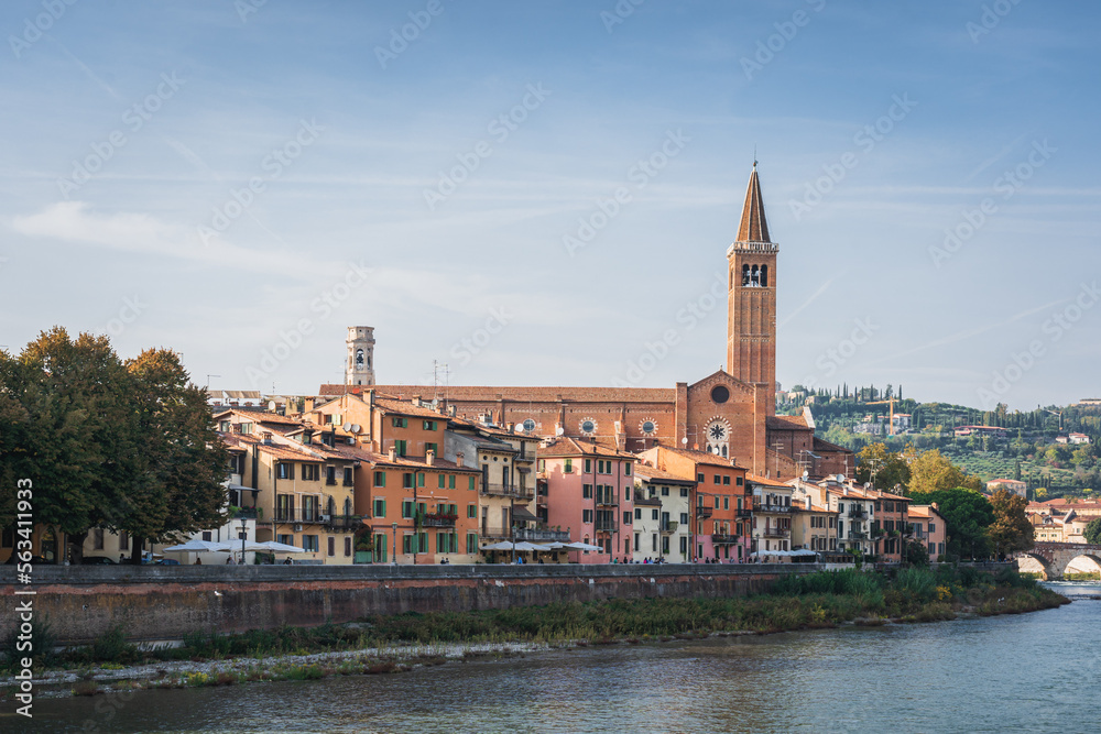 Verona cityscape, Adige river and old city in Verona, Italy