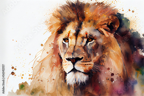 Löwe in Aquarellfarben isoliert auf weißen Hintergrund. Generative Ai