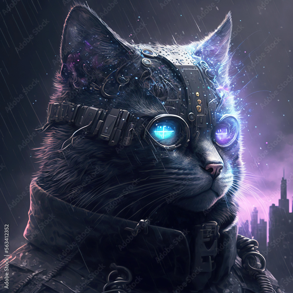 Cyberpunk cat with face made from circuits #1 Stock Illustration ...