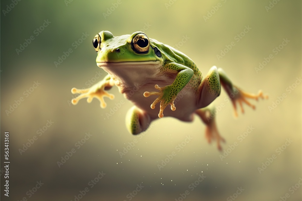 Cute jumping frog with copy space, created with Generative AI