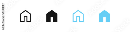 Home icon. House symbol. Homepage signs. Main page symbols. Webpage icons. Black and blue color. Vector sign.