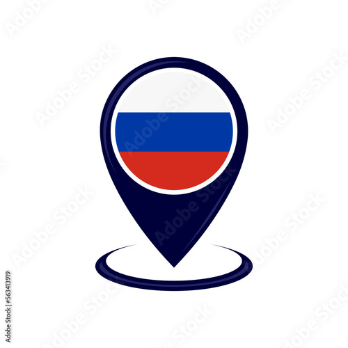 Location icon with Russia flag isolated. Russia flag and map pointer icon. vector illustration
